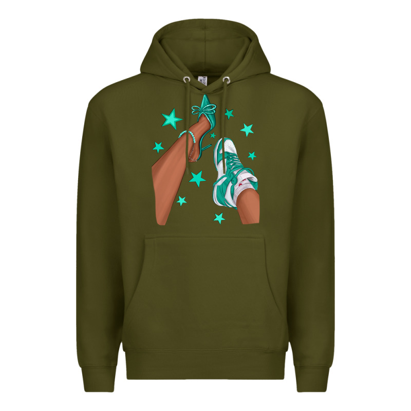 Teal Afro Girl Sneakers And Heels Premium Hoodie by texasbilliewilder | Teevron