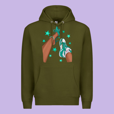 Premium Hoodie Teal Afro Girl Sneakers and Heels