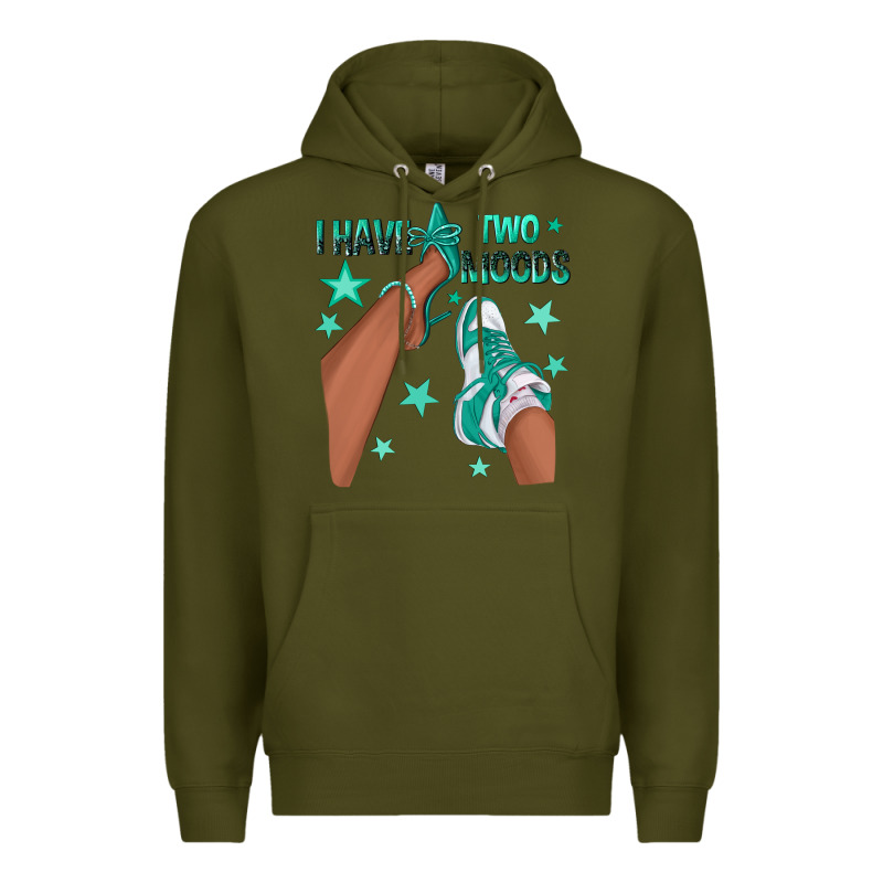 Teal I Have Two Moods Afro Girl Sneakers Premium Hoodie by texasbilliewilder | Teevron