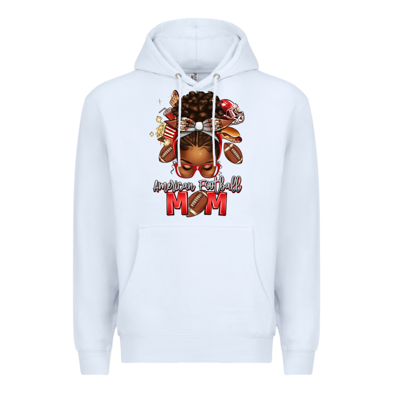 American Football Mom Red And Silver Afro Messy Bu Premium Hoodie by texasbilliewilder | Teevron