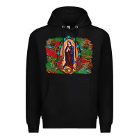 Black Mexican Flag Lady Of Guadalupe Distressed Backgrou Premium Hoodie - RanaPortraitStore