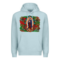Blue Mist Mexican Flag Lady Of Guadalupe Distressed Backgrou Premium Hoodie - RanaPortraitStore