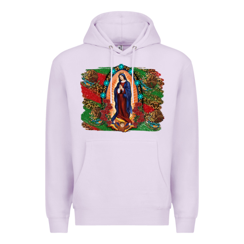 Mexican Flag Lady Of Guadalupe Distressed Backgrou Premium Hoodie by RanaPortraitStore | Teevron