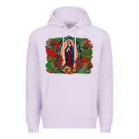 Lilac Mexican Flag Lady Of Guadalupe Distressed Backgrou Premium Hoodie - RanaPortraitStore