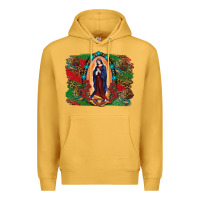Mustard Mexican Flag Lady Of Guadalupe Distressed Backgrou Premium Hoodie - RanaPortraitStore