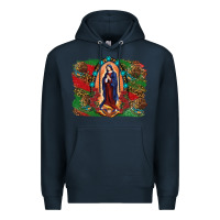 Navy Mexican Flag Lady Of Guadalupe Distressed Backgrou Premium Hoodie - RanaPortraitStore
