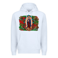 White Mexican Flag Lady Of Guadalupe Distressed Backgrou Premium Hoodie - RanaPortraitStore