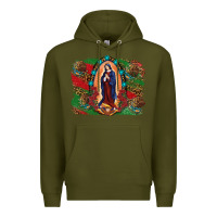 Army Green Mexican Flag Lady Of Guadalupe Distressed Backgrou Premium Hoodie - RanaPortraitStore