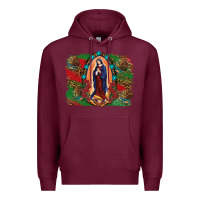 Burgundy Mexican Flag Lady Of Guadalupe Distressed Backgrou Premium Hoodie - RanaPortraitStore