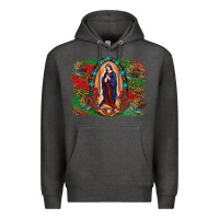 Charcoal Heather Mexican Flag Lady Of Guadalupe Distressed Backgrou Premium Hoodie - RanaPortraitStore