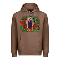 Chestnut Mexican Flag Lady Of Guadalupe Distressed Backgrou Premium Hoodie - RanaPortraitStore
