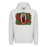 Dove Grey Mexican Flag Lady Of Guadalupe Distressed Backgrou Premium Hoodie - RanaPortraitStore