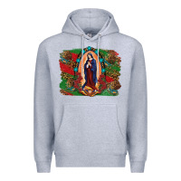 Mexican Flag Lady Of Guadalupe Distressed Backgrou Premium Hoodie | Teevron
