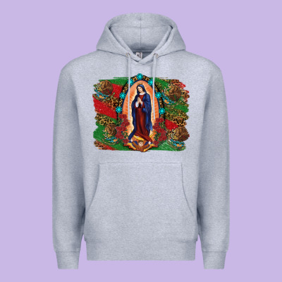 Premium Hoodie Mexican Flag Lady Of Guadalupe Distressed Backgrou