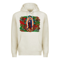 Oatmeal Heather Mexican Flag Lady Of Guadalupe Distressed Backgrou Premium Hoodie - RanaPortraitStore