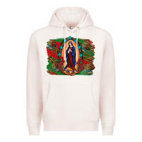 Pale Pink Mexican Flag Lady Of Guadalupe Distressed Backgrou Premium Hoodie - RanaPortraitStore