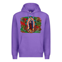 Purple Mexican Flag Lady Of Guadalupe Distressed Backgrou Premium Hoodie - RanaPortraitStore