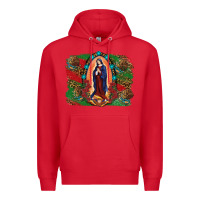 Red Mexican Flag Lady Of Guadalupe Distressed Backgrou Premium Hoodie - RanaPortraitStore