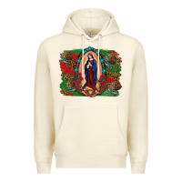 Sandshell Mexican Flag Lady Of Guadalupe Distressed Backgrou Premium Hoodie - RanaPortraitStore