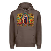 Coffee Sunflower Lady Of Guadalupe Distressed Background Premium Hoodie - RanaPortraitStore
