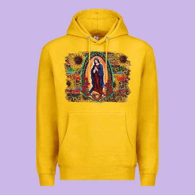 Premium Hoodie Sunflower Lady Of Guadalupe Distressed Background