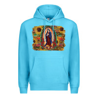 Ocean Blue Sunflower Lady Of Guadalupe Distressed Background Premium Hoodie - RanaPortraitStore