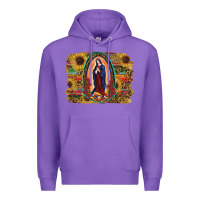 Purple Sunflower Lady Of Guadalupe Distressed Background Premium Hoodie - RanaPortraitStore