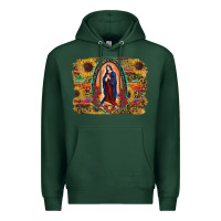 Sports Green Sunflower Lady Of Guadalupe Distressed Background Premium Hoodie - RanaPortraitStore