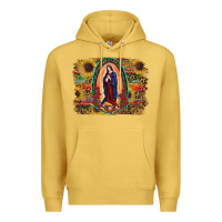 Antique Gold Sunflower Lady Of Guadalupe Distressed Background Premium Hoodie - RanaPortraitStore