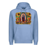 Colony Blue Sunflower Lady Of Guadalupe Distressed Background Premium Hoodie - RanaPortraitStore