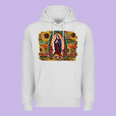 Premium Hoodie Sunflower Lady Of Guadalupe Distressed Background