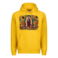 Lemon Sunflower Lady Of Guadalupe Distressed Background Premium Hoodie - RanaPortraitStore