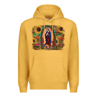 Mustard Sunflower Lady Of Guadalupe Distressed Background Premium Hoodie - RanaPortraitStore