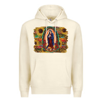 Sandshell Sunflower Lady Of Guadalupe Distressed Background Premium Hoodie - RanaPortraitStore