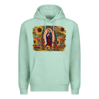 Seafoam Sunflower Lady Of Guadalupe Distressed Background Premium Hoodie - RanaPortraitStore