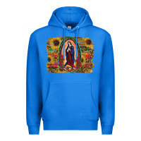 True Royal Sunflower Lady Of Guadalupe Distressed Background Premium Hoodie - RanaPortraitStore