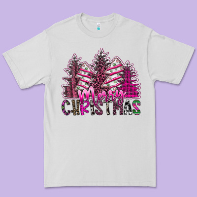 Merry Christmas Pink  Trees Premium Tee Designed By Cowhidedigitalart