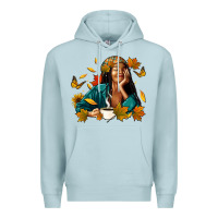 Blue Mist Fall afro woman with coffee Premium Hoodie - RanaPortraitStore