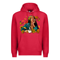 Cardinal Fall afro woman with coffee Premium Hoodie - RanaPortraitStore