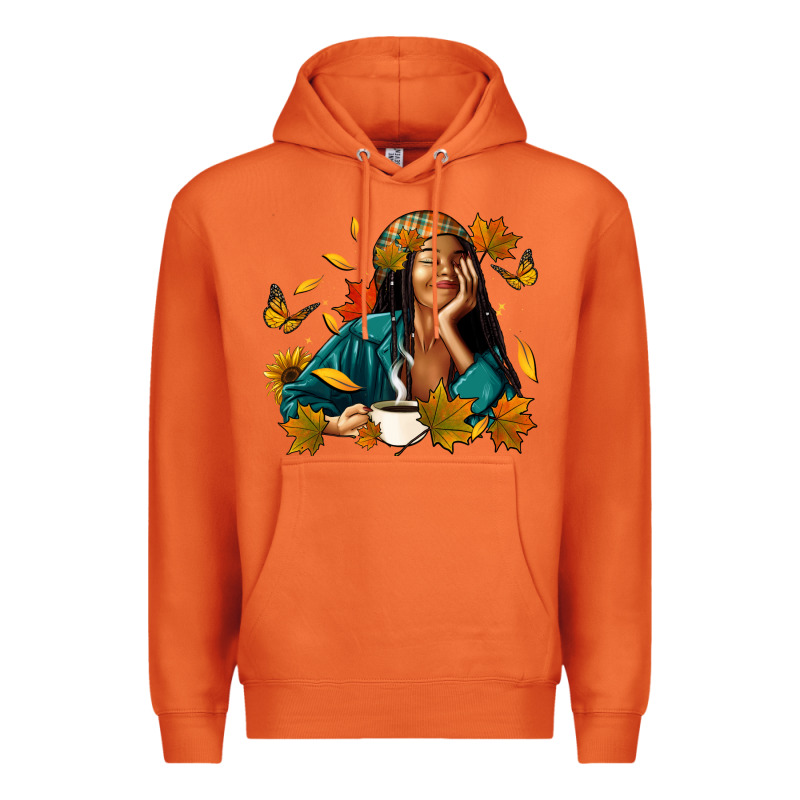 Fall Afro Woman With Coffee Premium Hoodie by RanaPortraitStore | Teevron