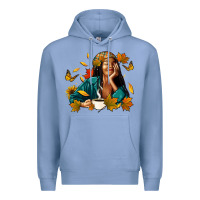 Colony Blue Fall afro woman with coffee Premium Hoodie - RanaPortraitStore