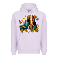 Lilac Fall afro woman with coffee Premium Hoodie - RanaPortraitStore