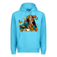 Ocean Blue Fall afro woman with coffee Premium Hoodie - RanaPortraitStore