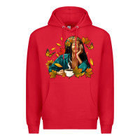 Red Fall afro woman with coffee Premium Hoodie - RanaPortraitStore