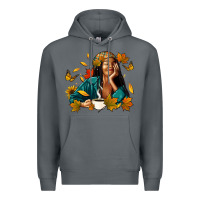 Rock Fall afro woman with coffee Premium Hoodie - RanaPortraitStore