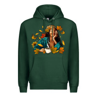 Sports Green Fall afro woman with coffee Premium Hoodie - RanaPortraitStore
