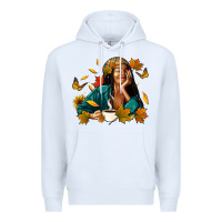 White Fall afro woman with coffee Premium Hoodie - RanaPortraitStore