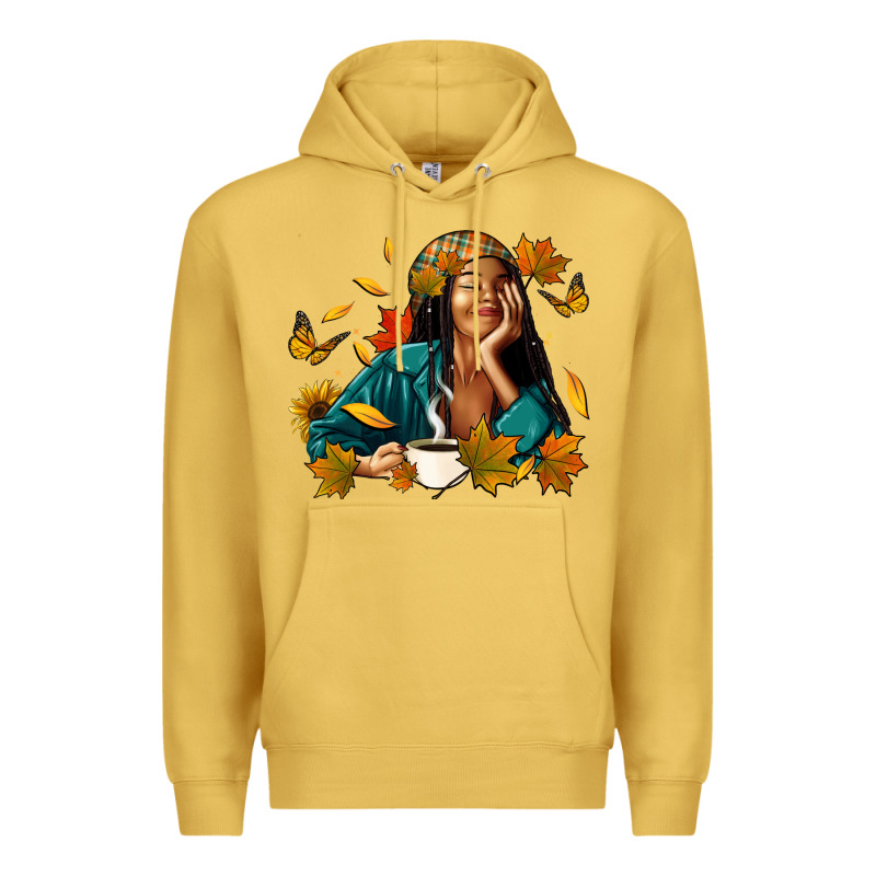 Fall Afro Woman With Coffee Premium Hoodie by RanaPortraitStore | Teevron