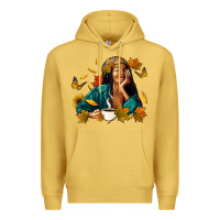 Antique Gold Fall afro woman with coffee Premium Hoodie - RanaPortraitStore