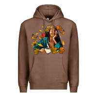 Chestnut Fall afro woman with coffee Premium Hoodie - RanaPortraitStore